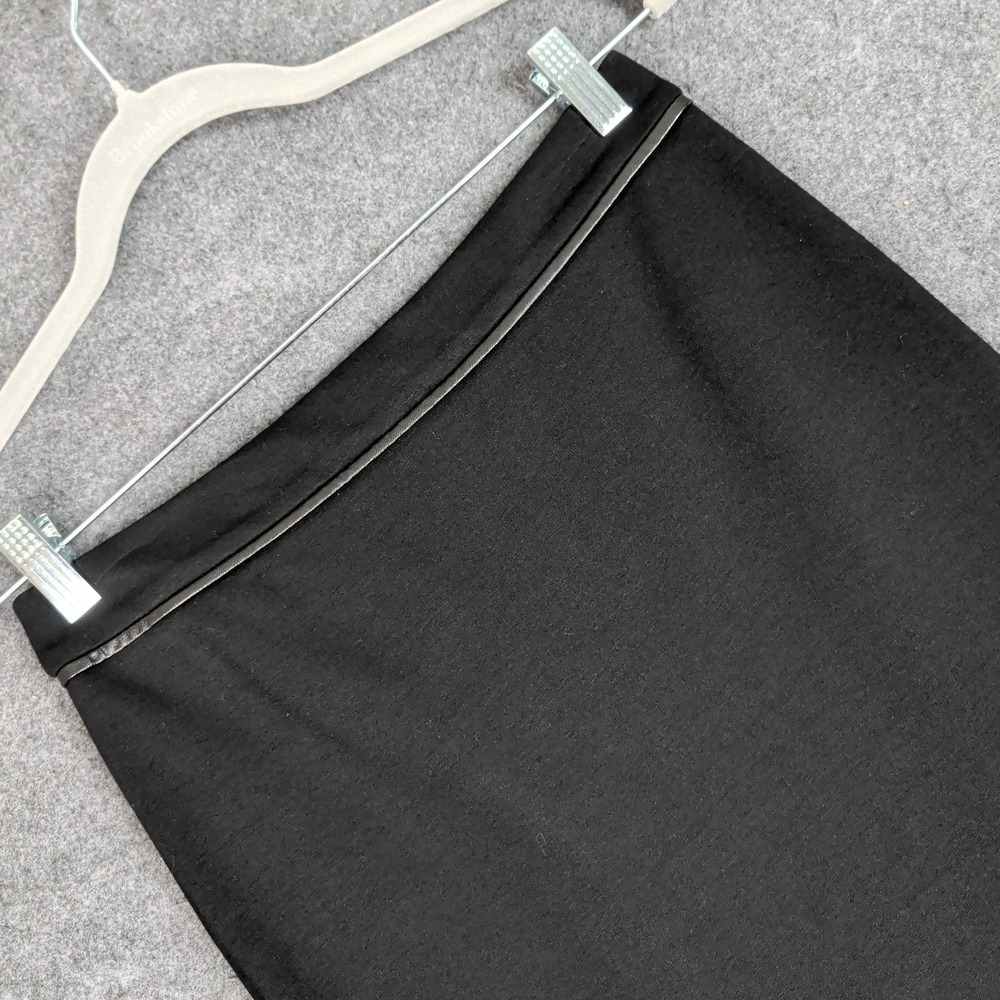 Talbots Petite Black Ponte Knit Pencil Skirt Faux Leather Trim Size 2P